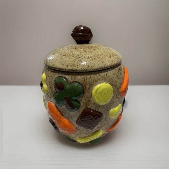 The Unbranded Brand Other - 1950s Vintage Cookies All Over Cookie Jar With Walnut Handle Lid Vintage